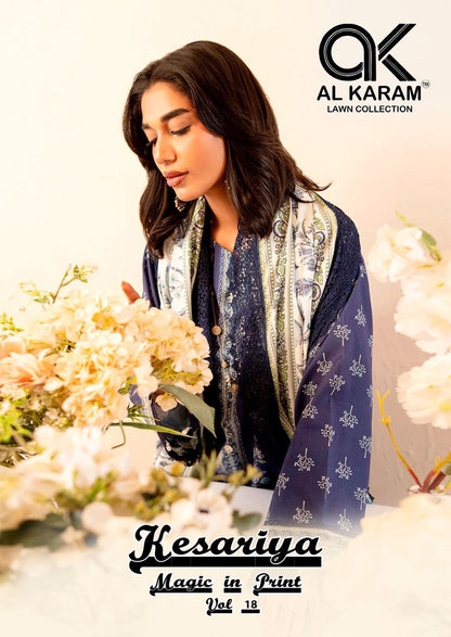 Kesariya Magic In Print Vol 18 Al Karam Cambric Karachi Salwar Suits Wholesaler