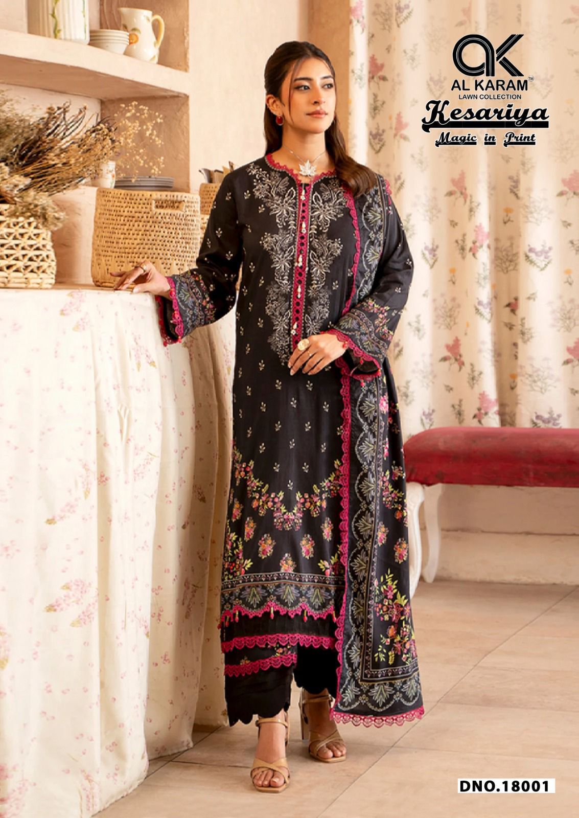 Kesariya Magic In Print Vol 18 Al Karam Cambric Karachi Salwar Suits Wholesaler