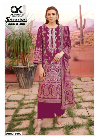 Kesariya Magic In Print Vol 18 Al Karam Cambric Karachi Salwar Suits Wholesaler