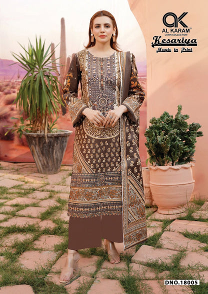 Kesariya Magic In Print Vol 18 Al Karam Cambric Karachi Salwar Suits Wholesaler