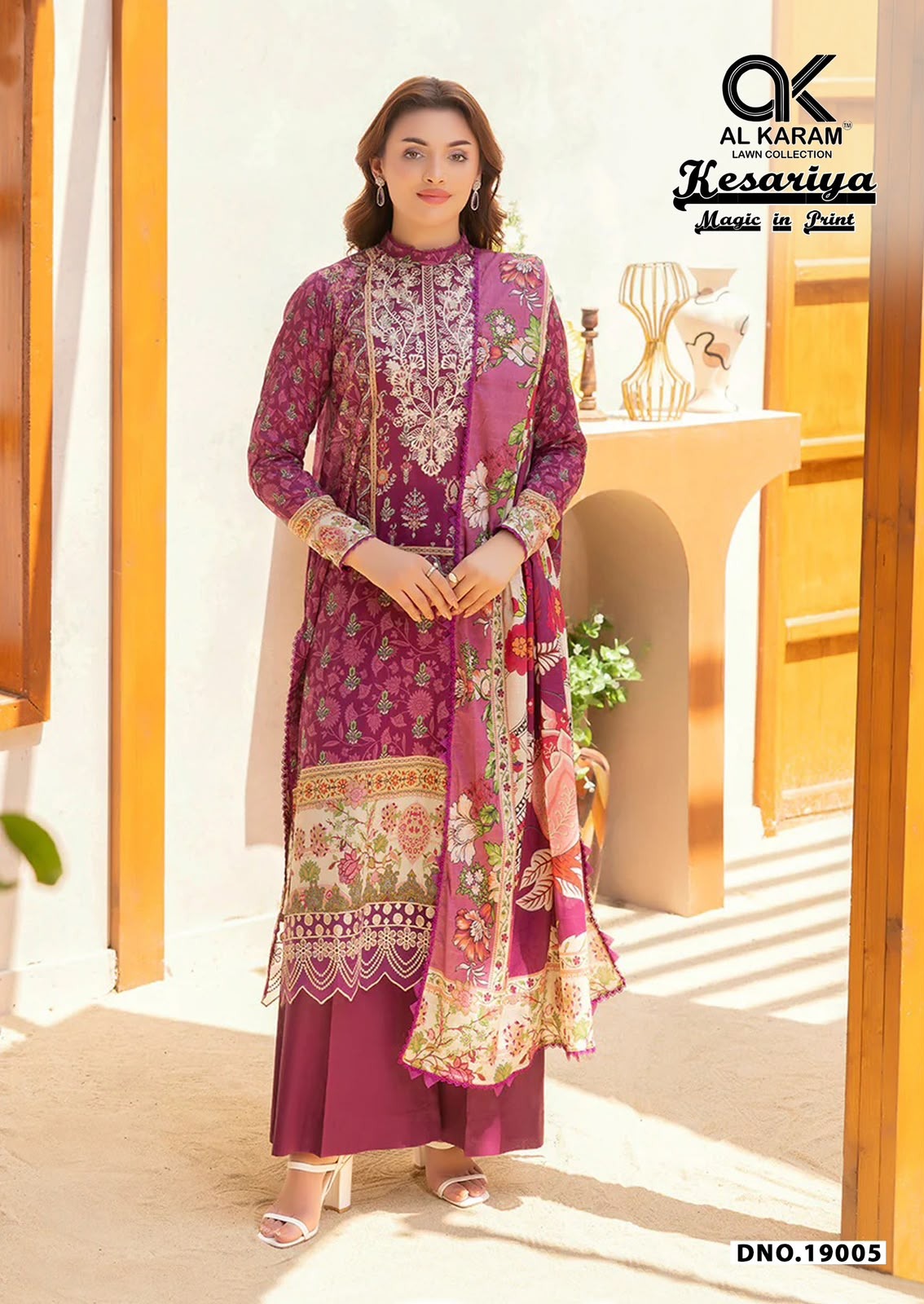 Kesariya Magic In Print Vol 19 Al Karam Cambric Cotton Karachi Salwar Suits Manufacturer Ahmedabad