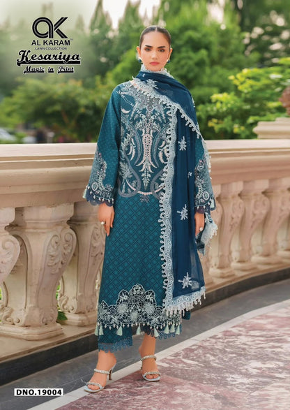 Kesariya Magic In Print Vol 19 Al Karam Cambric Cotton Karachi Salwar Suits Manufacturer Ahmedabad