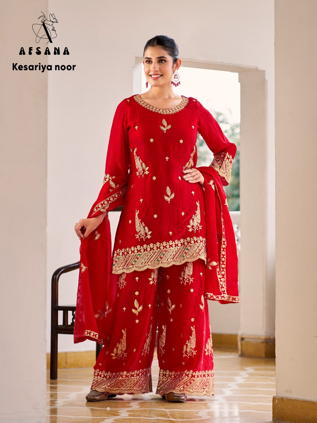 Kesariya Noor Afsana Crush Readymade Plazzo Style Suits Wholesale