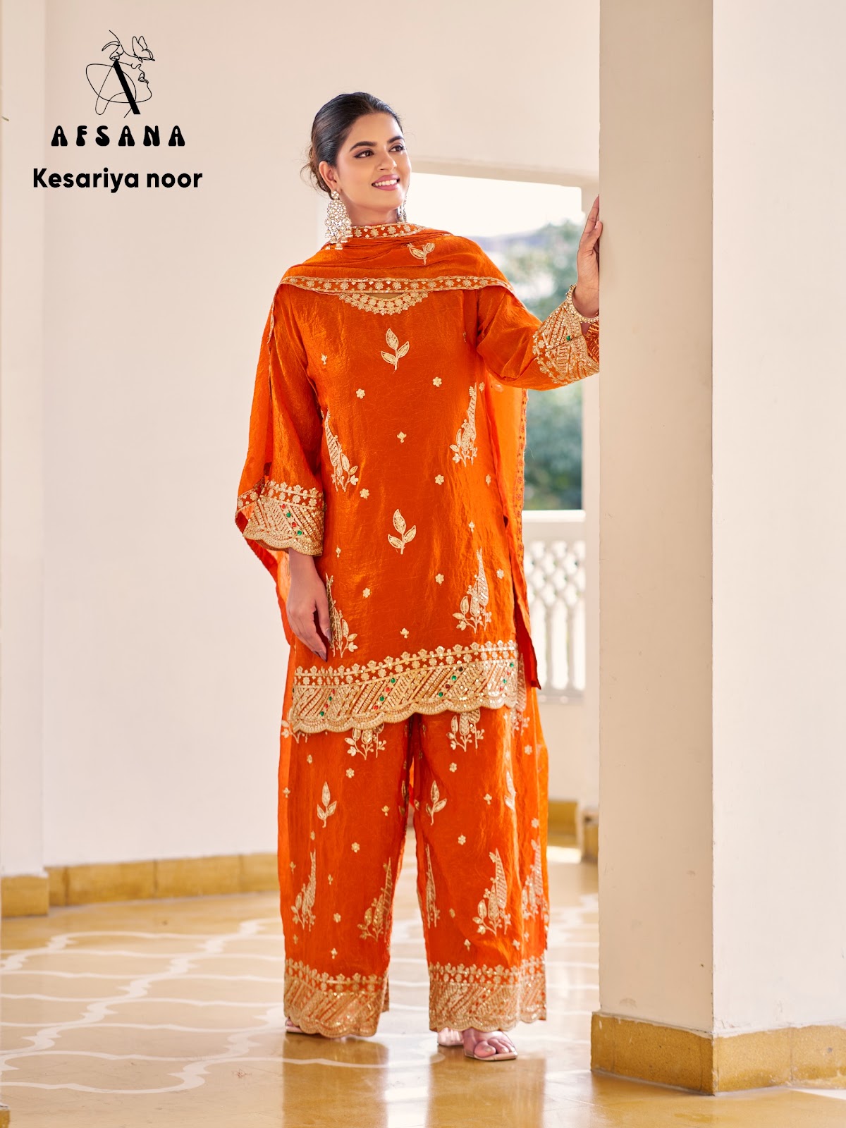 Kesariya Noor Afsana Crush Readymade Plazzo Style Suits Wholesale