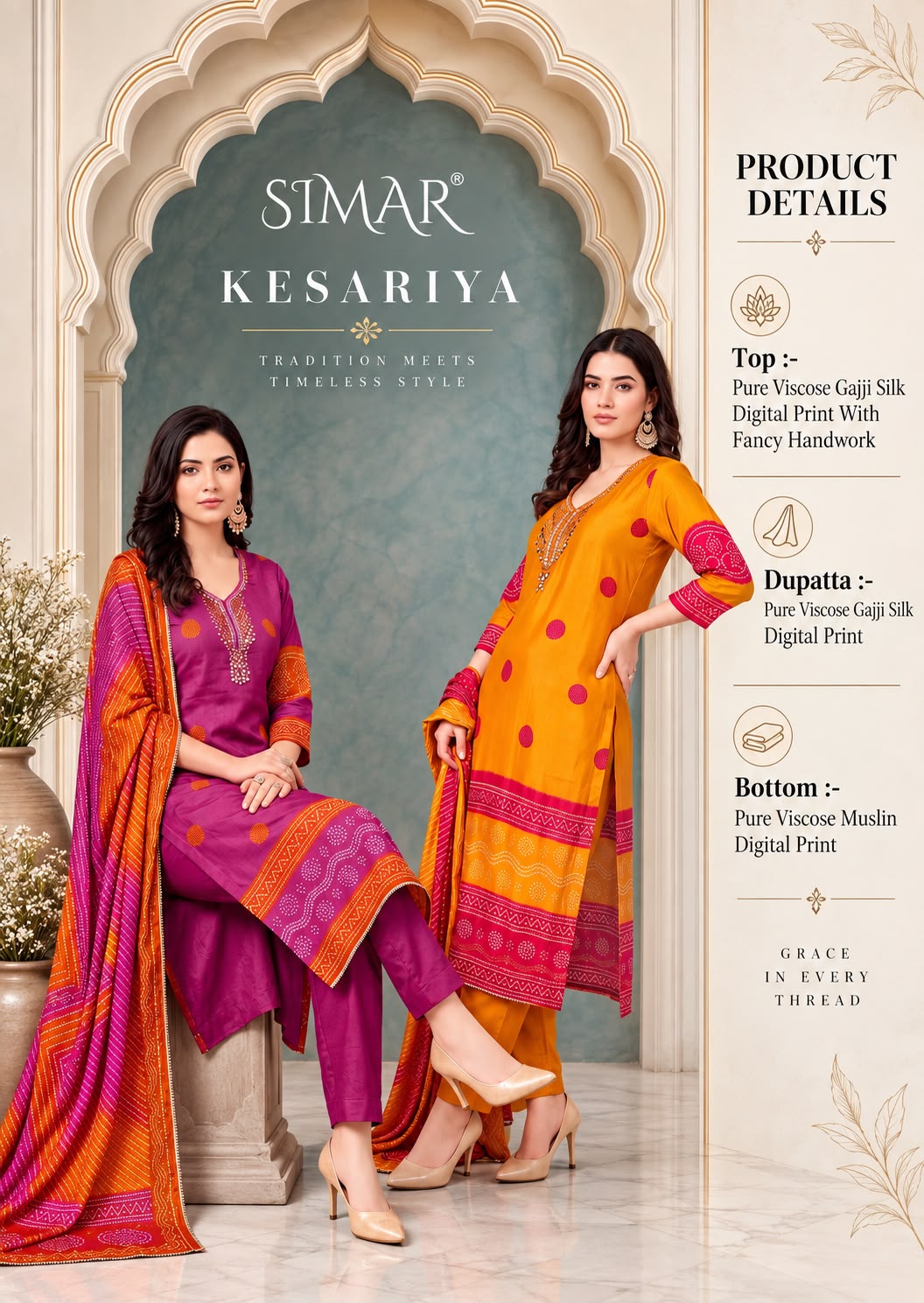 Kesariya Simar Viscose Pant Style Suits Wholesaler