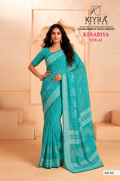 Kesariya Vol 41 Kiyra Dull Moss Sarees Exporter Ahmedabad