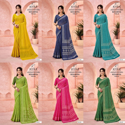 Kesariya Vol 42 Kiyra Dull Moss Sarees Wholesaler Gujarat