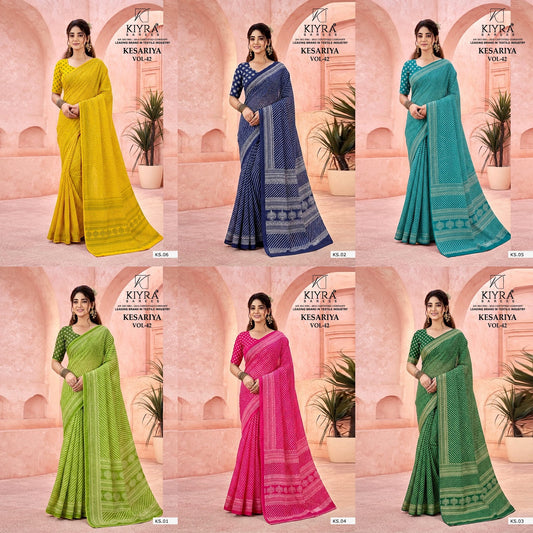 Kesariya Vol 42 Kiyra Dull Moss Sarees Wholesaler Gujarat
