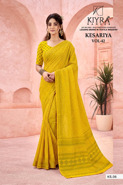 Kesariya Vol 42 Kiyra Dull Moss Sarees Wholesaler Gujarat