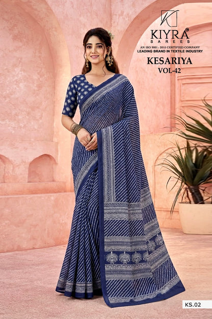 Kesariya Vol 42 Kiyra Dull Moss Sarees Wholesaler Gujarat