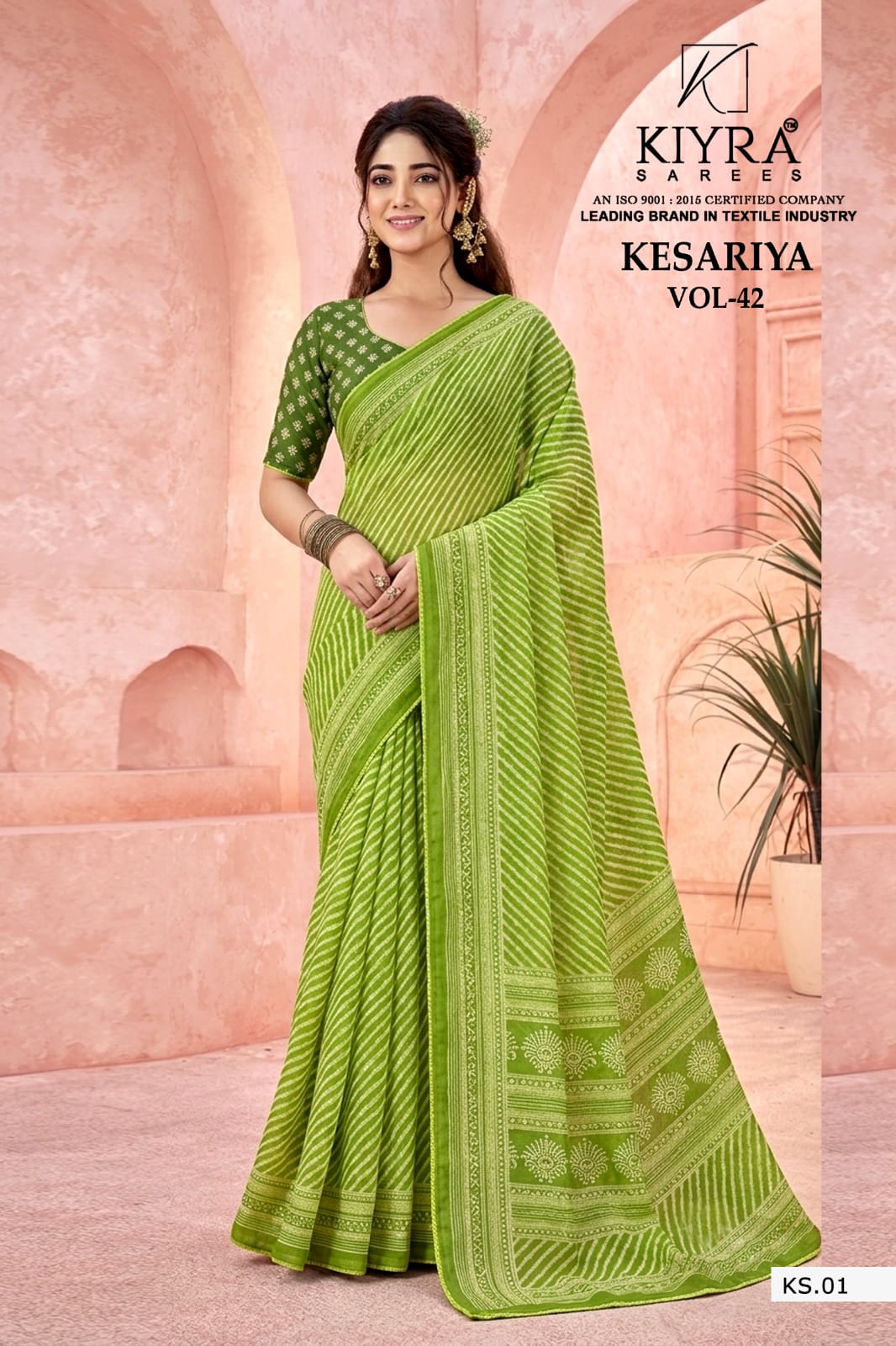 Kesariya Vol 42 Kiyra Dull Moss Sarees Wholesaler Gujarat