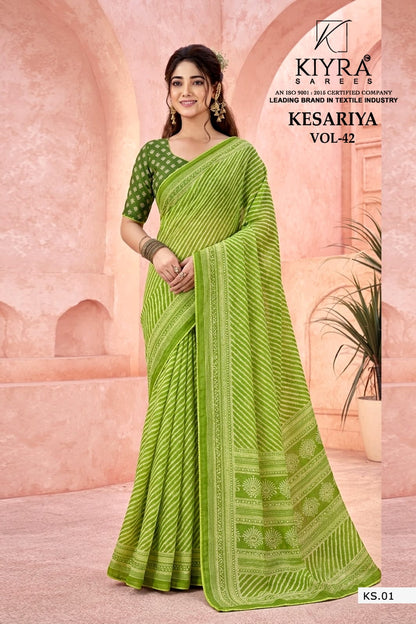 Kesariya Vol 42 Kiyra Dull Moss Sarees Wholesaler Gujarat