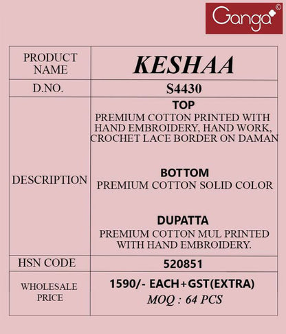 Keshaa 4430 Ganga Premium Cotton Plazzo Style Suits Exporter Ahmedabad