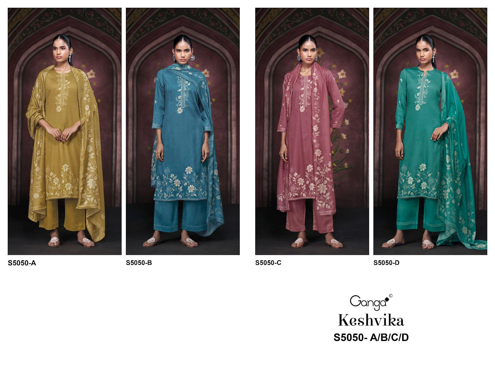 Keshvika S5050 Ganga Cotton Satin Pant Style Suits Wholesaler India