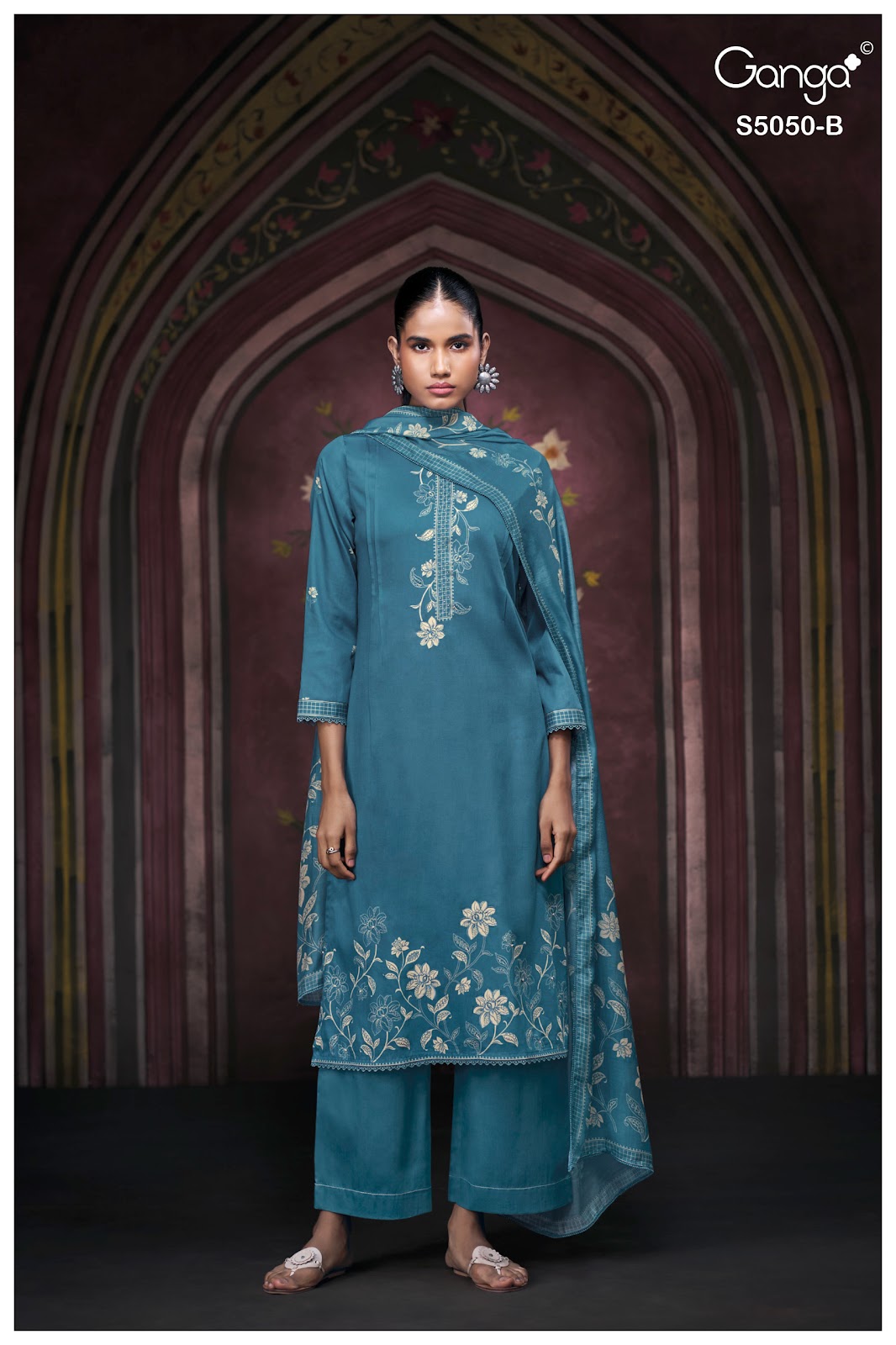 Keshvika S5050 Ganga Cotton Satin Pant Style Suits Wholesaler India