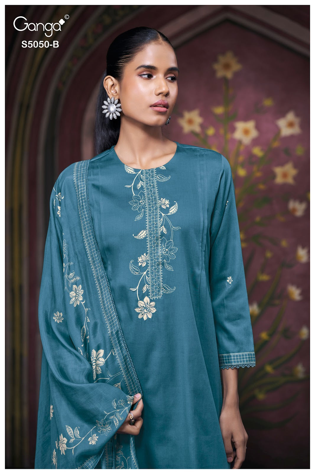 Keshvika S5050 Ganga Cotton Satin Pant Style Suits Wholesaler India