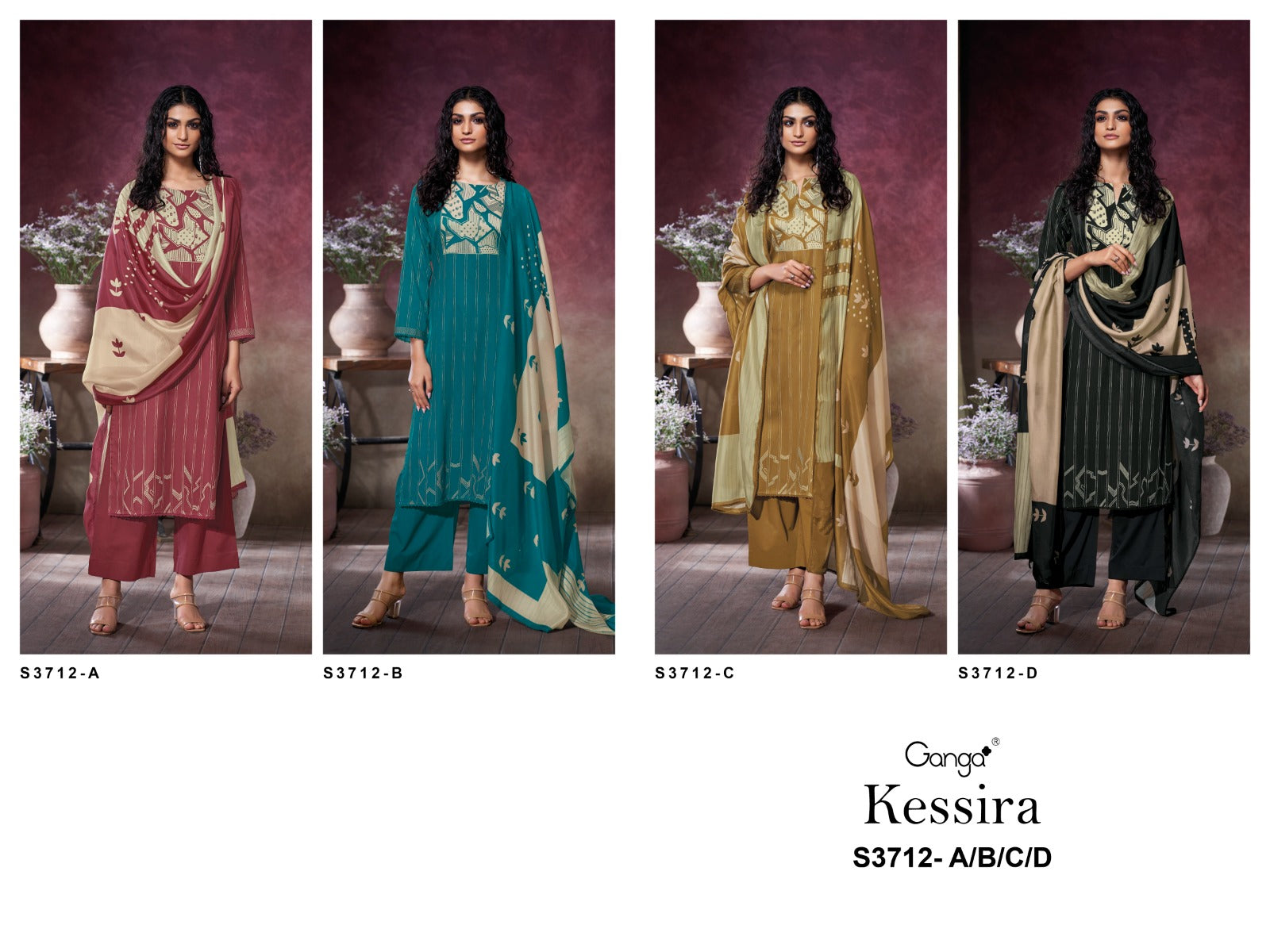 Kessira 3712 Ganga Premium Cotton Plazzo Style Suits Wholesale Rate