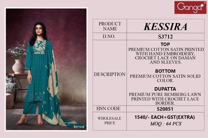 Kessira 3712 Ganga Premium Cotton Plazzo Style Suits Wholesale Rate