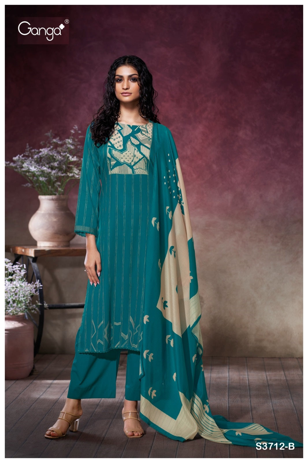 Kessira 3712 Ganga Premium Cotton Plazzo Style Suits Wholesale Rate