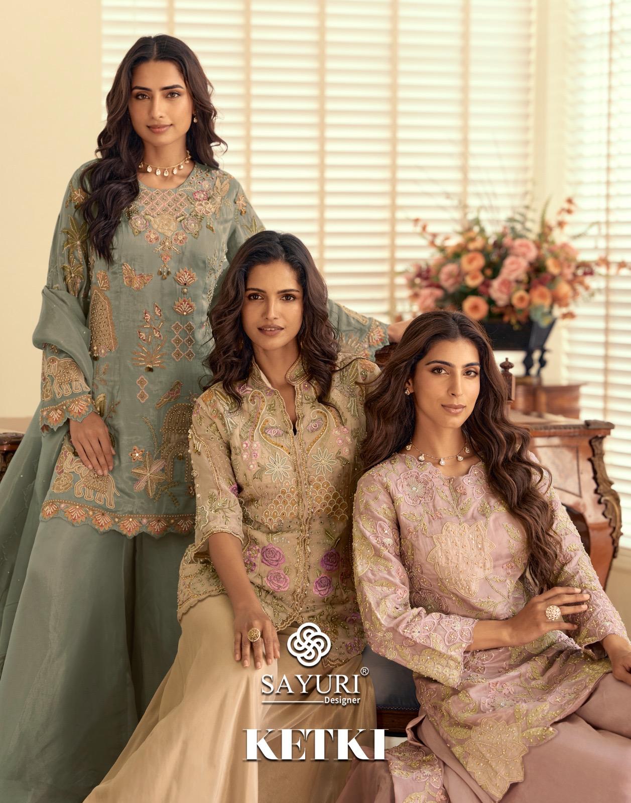 Ketki Sayuri Shimmer Silk Pakistani Readymade Suits Manufacturer Gujarat