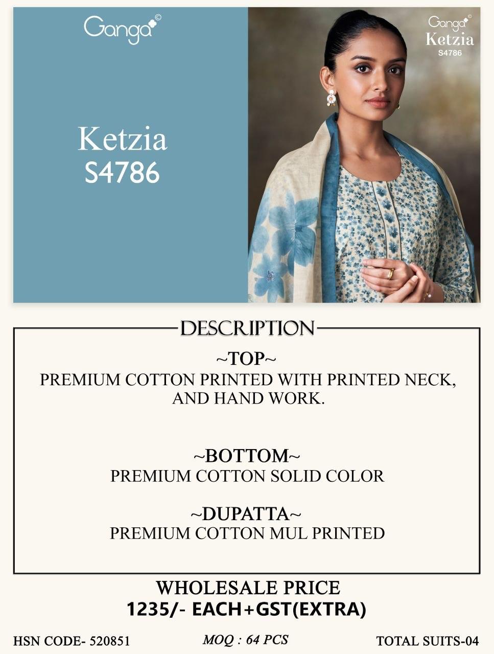 Ketzia S4786 Ganga Cotton Pant Style Suits Wholesaler Gujarat