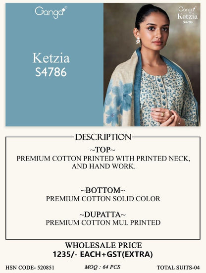 Ketzia S4786 Ganga Cotton Pant Style Suits Wholesaler Gujarat