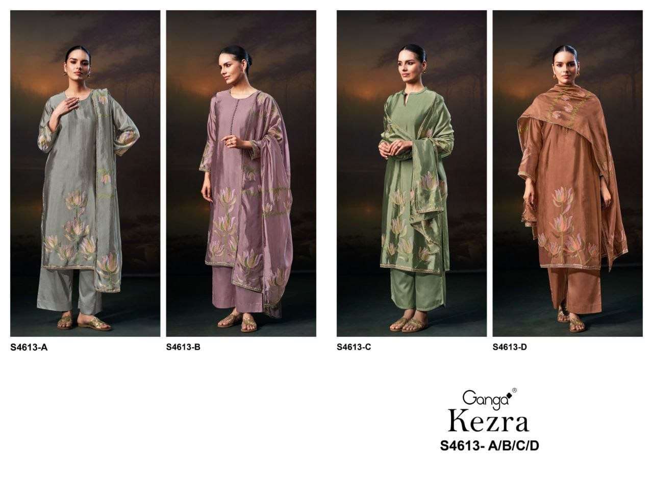 Kezra S4613 Ganga Woven Silk Pant Style Suits Wholesaler Gujarat