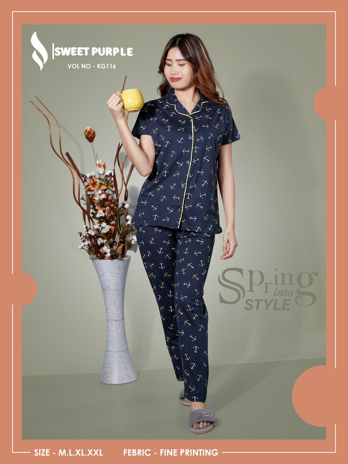 Kg116 Sweet Purple Hosiery Collar Night Suits Manufacturer Gujarat