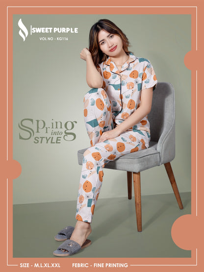 Kg116 Sweet Purple Hosiery Collar Night Suits Manufacturer Gujarat