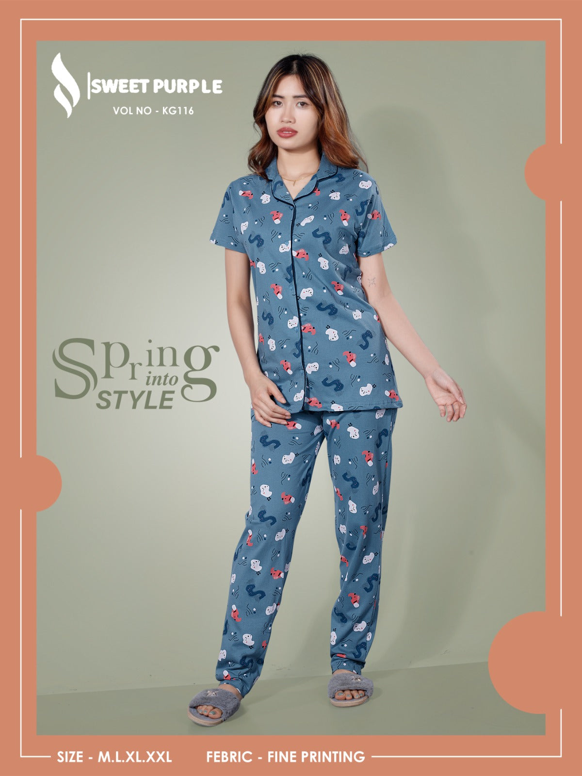 Kg116 Sweet Purple Hosiery Collar Night Suits Manufacturer Gujarat