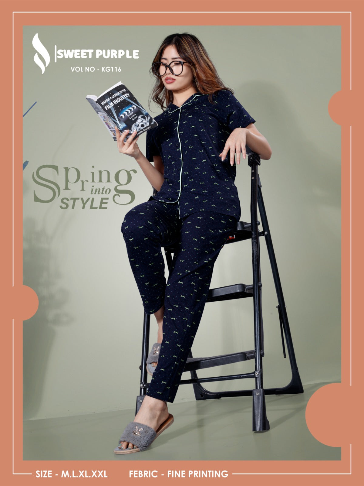 Kg116 Sweet Purple Hosiery Collar Night Suits Manufacturer Gujarat