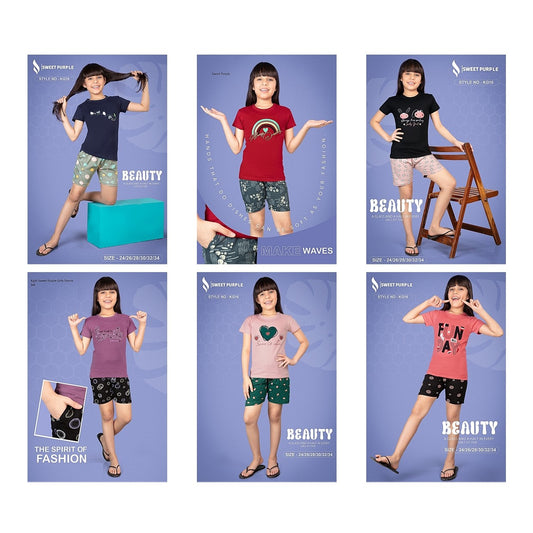 Kg16 Sweet Purple Biowash Girls Shorts Set Supplier Ahmedabad