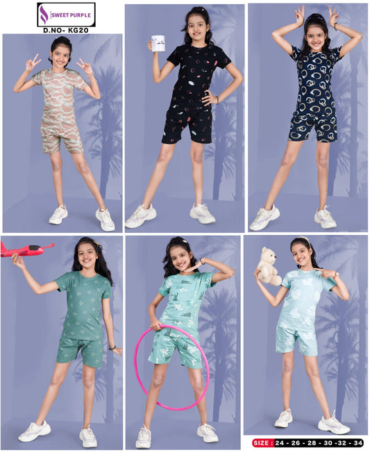 Kg20 Sweet Purple Biowash Girls Shorts Set Supplier