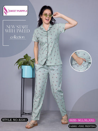 Kg81 Sweet Purple Collar Night Suits Supplier Gujarat