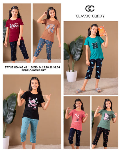Kg 43 Classic Candy Hosiery Girls Capri Night Suits Wholesale Price