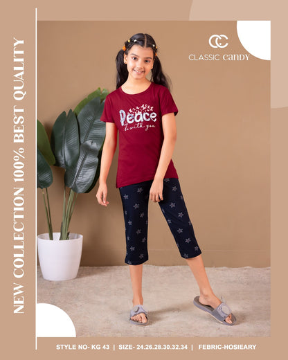 Kg 43 Classic Candy Hosiery Girls Capri Night Suits Wholesale Price