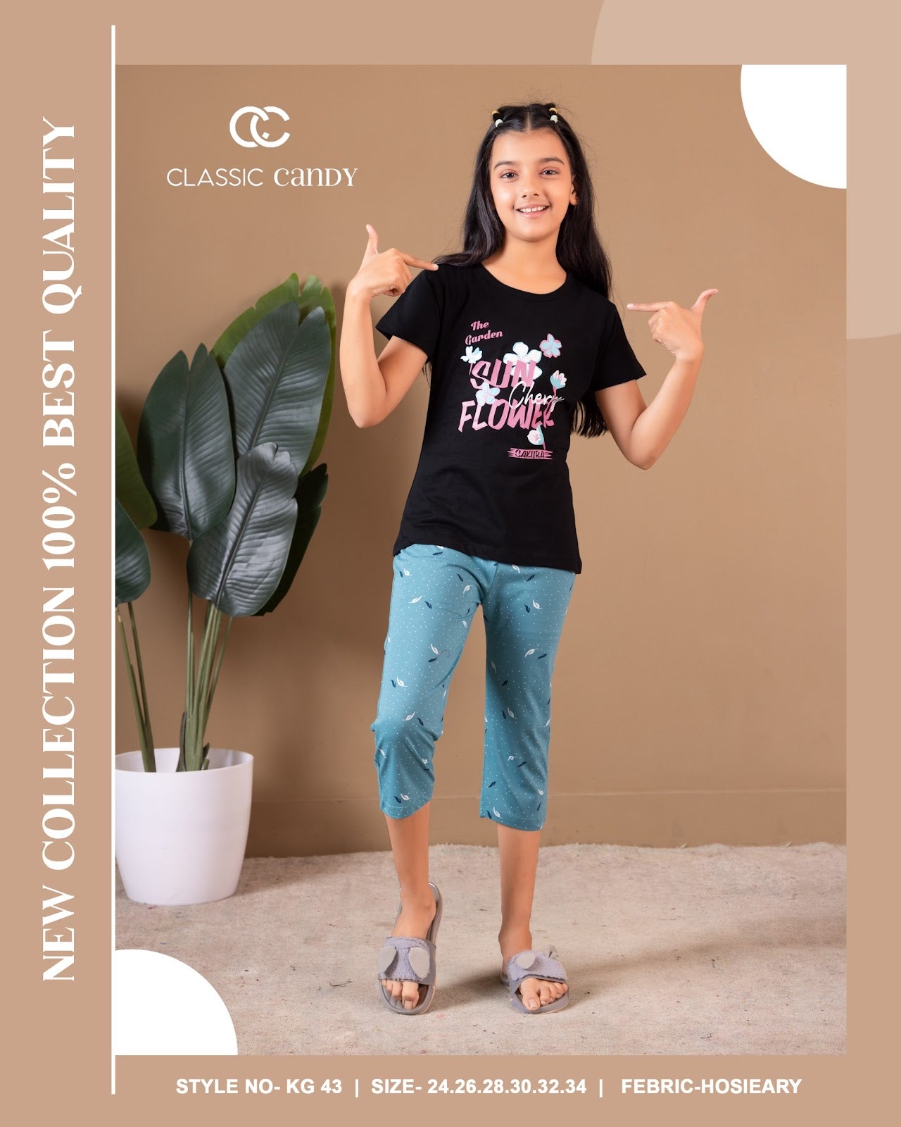 Kg 43 Classic Candy Hosiery Girls Capri Night Suits Wholesale Price