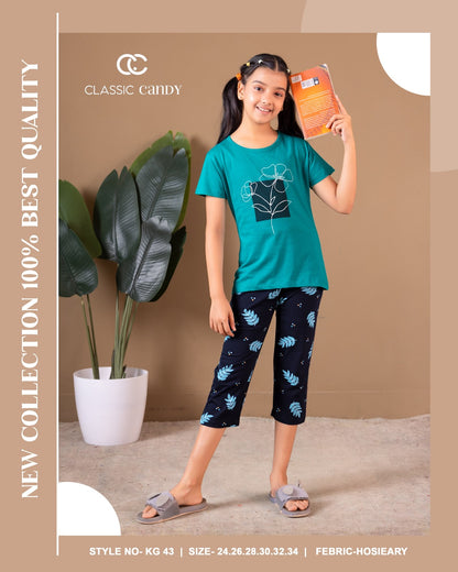 Kg 43 Classic Candy Hosiery Girls Capri Night Suits Wholesale Price
