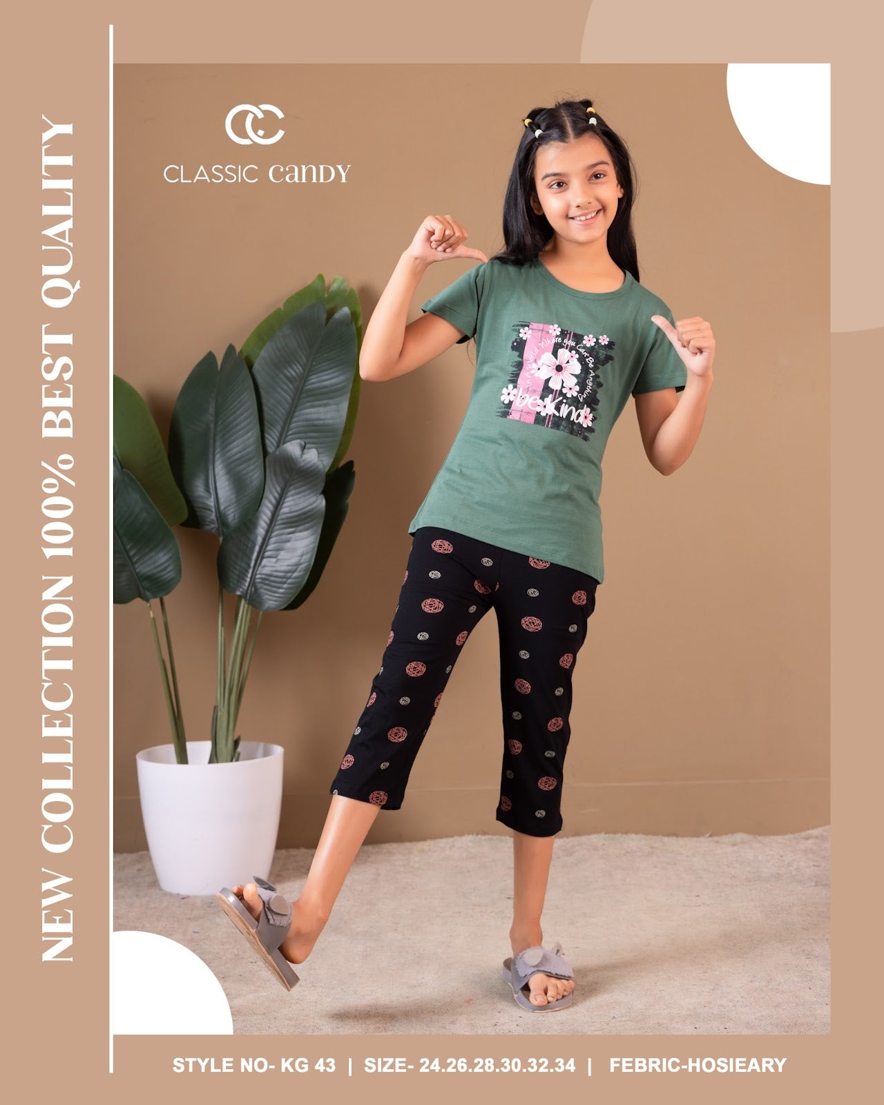 Kg 43 Classic Candy Hosiery Girls Capri Night Suits Wholesale Price