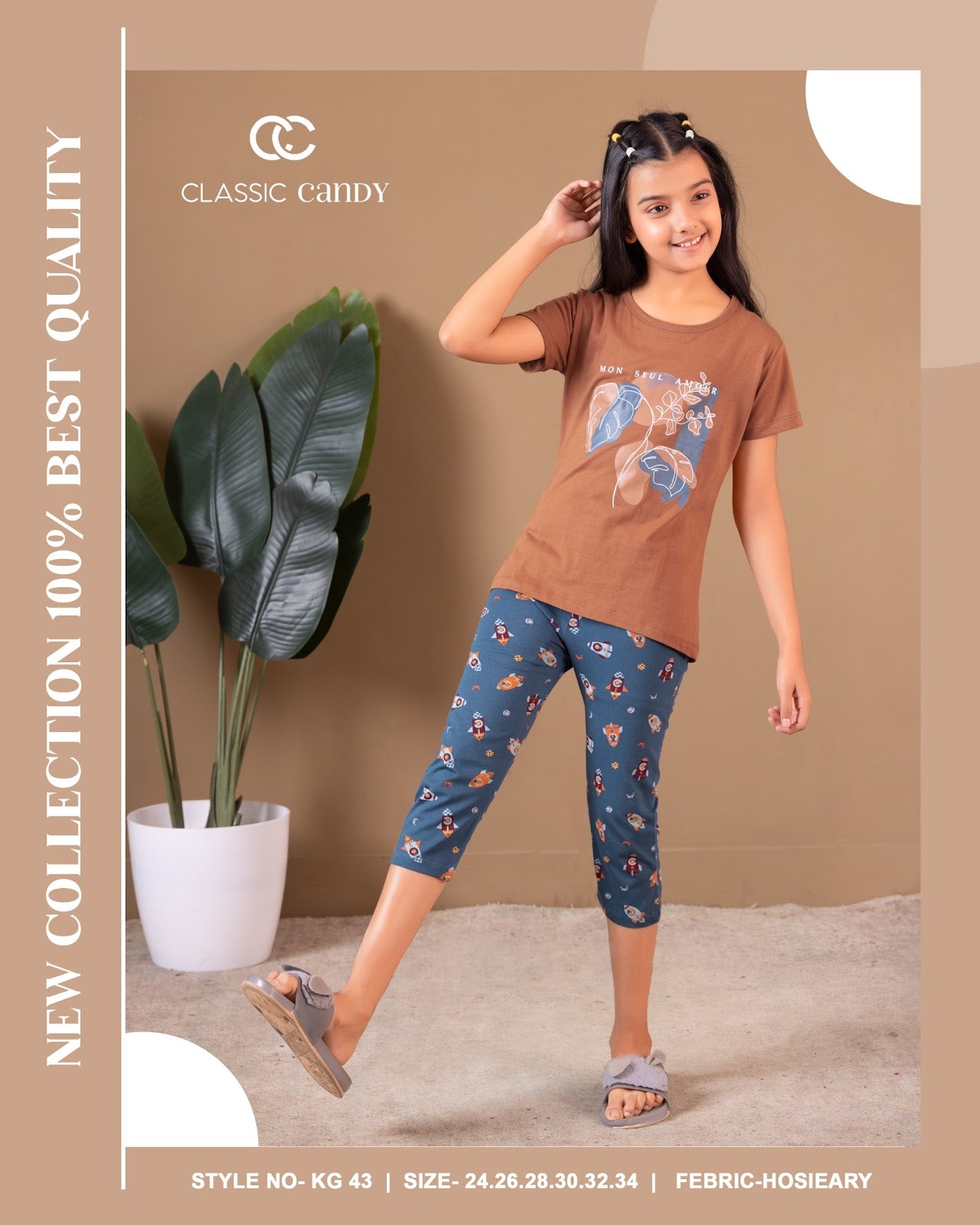 Kg 43 Classic Candy Hosiery Girls Capri Night Suits Wholesale Price