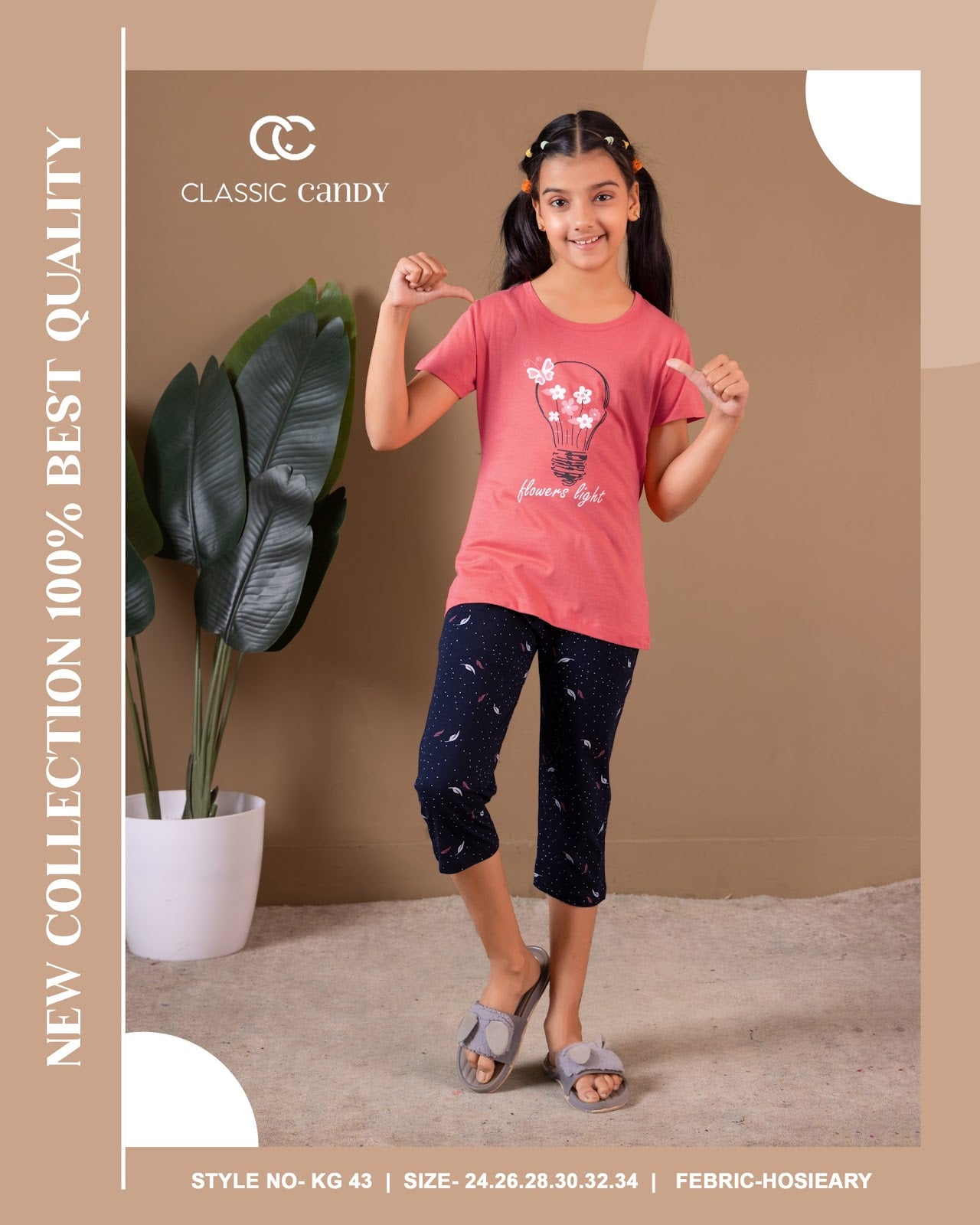 Kg 43 Classic Candy Hosiery Girls Capri Night Suits Wholesale Price