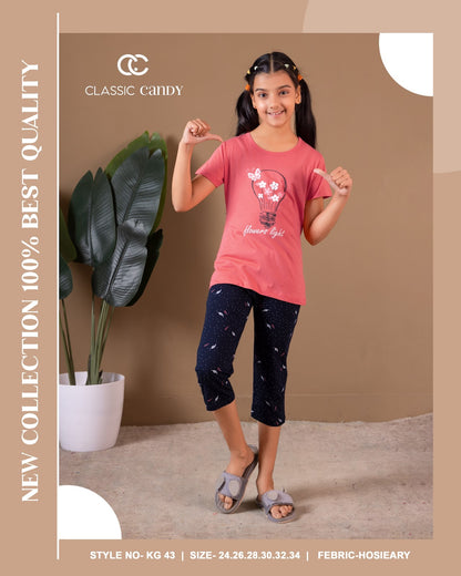 Kg 43 Classic Candy Hosiery Girls Capri Night Suits Wholesale Price