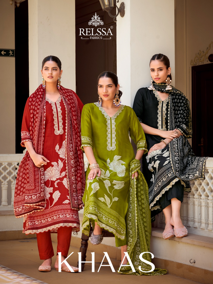 Khaas Relssa Fabrics Silkina Pant Style Suits Wholesaler India