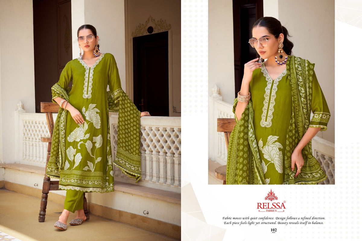 Khaas Relssa Fabrics Silkina Pant Style Suits Wholesaler India