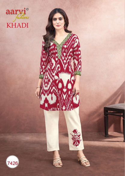 Khadi Vol 1 Aarvi Fashions Cotton Kurti Pant Set Exporter Ahmedabad