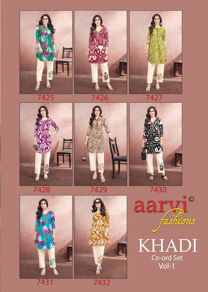 Khadi Vol 1 Aarvi Fashions Cotton Kurti Pant Set Exporter Ahmedabad