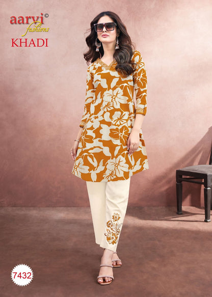 Khadi Vol 1 Aarvi Fashions Cotton Kurti Pant Set Exporter Ahmedabad