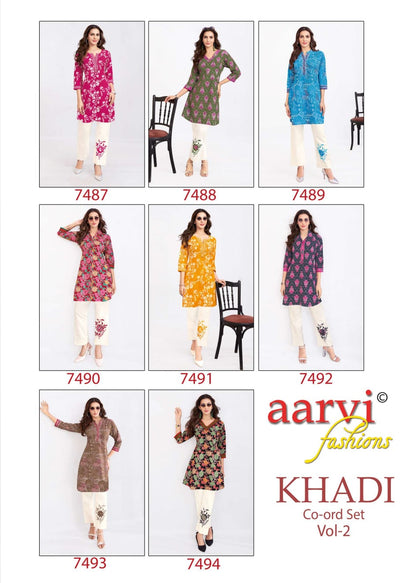Khadi Vol 2 Aarvi Fashions Cotton Kurti Pant Set Supplier Ahmedabad