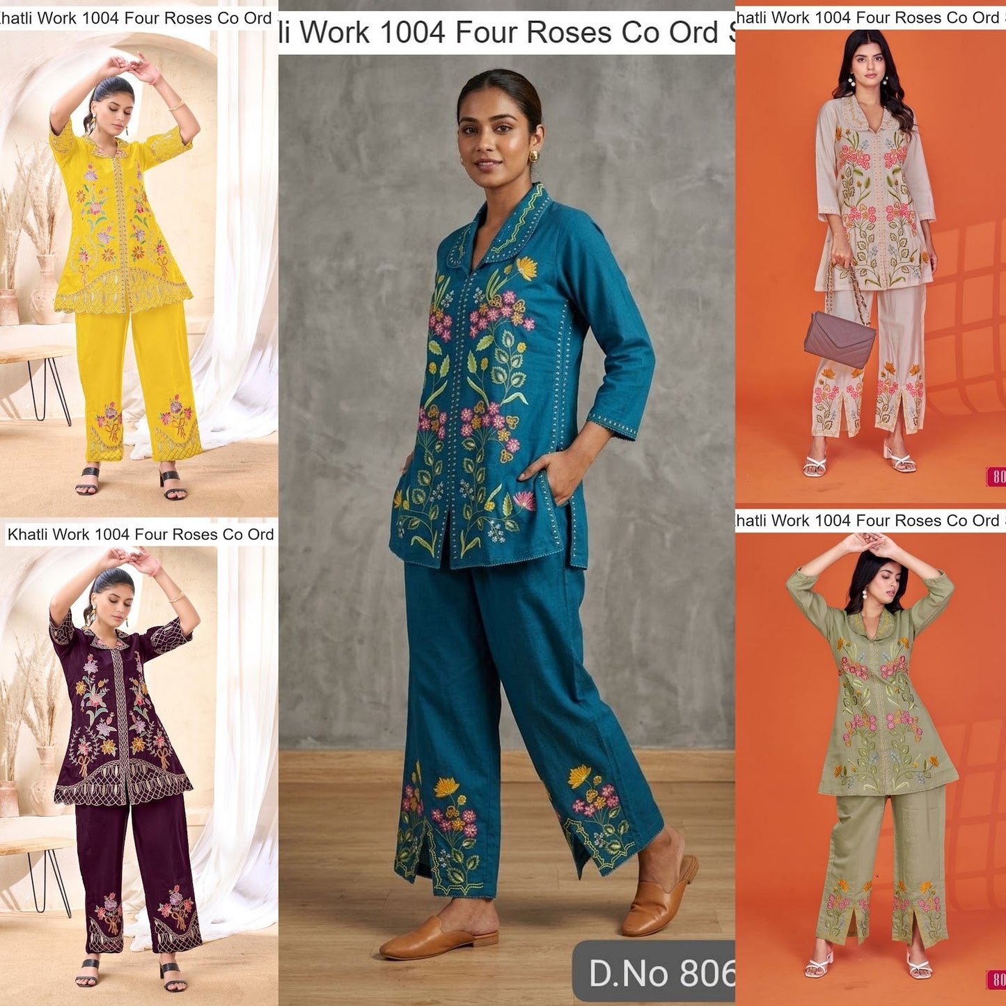 Khatli Work 1004 Four Roses Co Ord Set Exporter