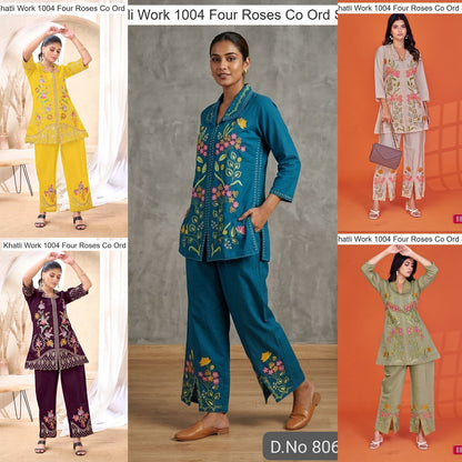Khatli Work 1004 Four Roses Co Ord Set Exporter